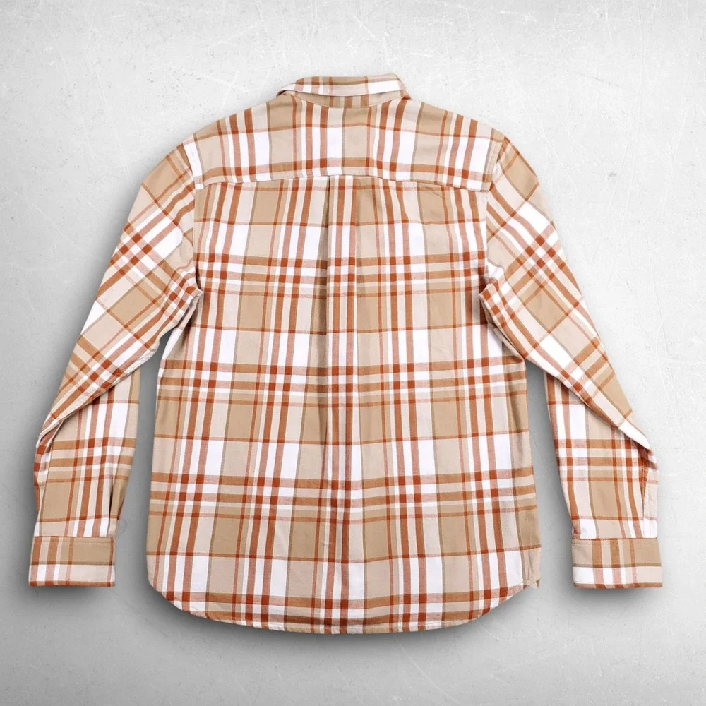 North Face Junction Woven Flannel Shirt Men M Tan Orange Cotton Travel Outdoor